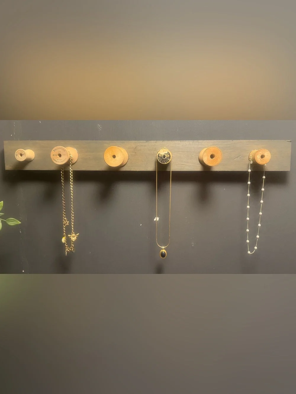 Vintage Wooden Spool Wall Hook Rack Jewelry Hanger